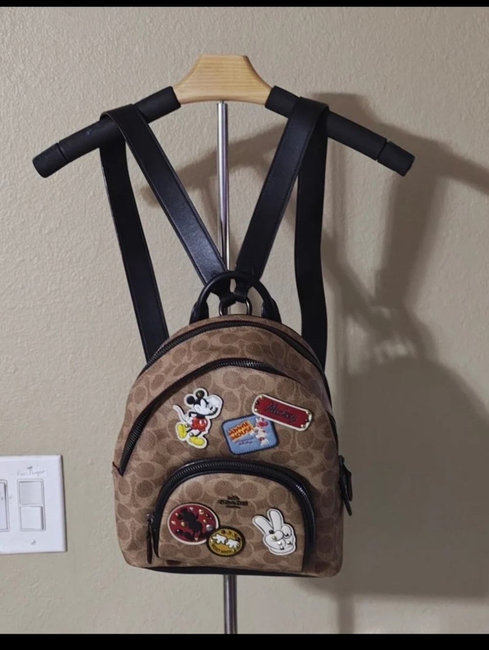 Rare HTF Disney X Coach Carrie Backpack 23 In Signature Canvas With Patches NWOT